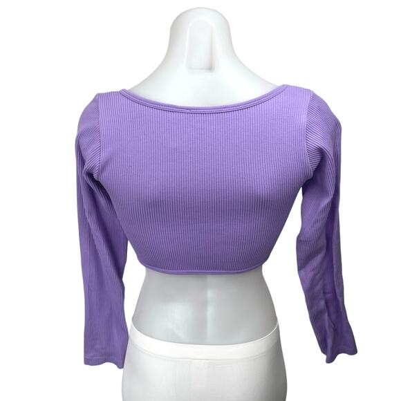 Zara Women's Purple Lavender Rib Knit Long Sleeve Pullover Crop Shirt Top M/L - Picture 6 of 11